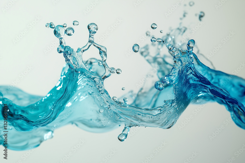Poster dynamic splash of water with vibrant teal hues and droplets creating energetic scene. fluid motion c