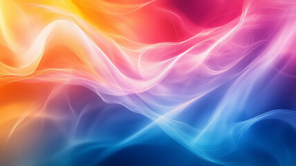 Obraz premium Vibrant abstract waves in gradient colors of orange, pink, and blue create dynamic and energetic visual. flowing patterns evoke sense of movement and creativity