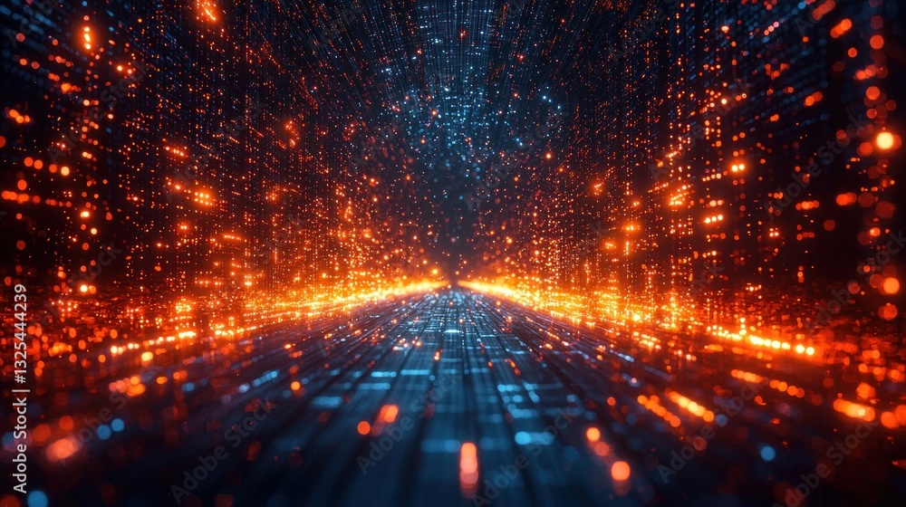 Aufkleber abstract digital tunnel with glowing particles and lines.