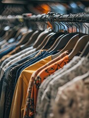 Fototapeta premium Clothing rack showcasing diverse styles and textures in a boutique setting