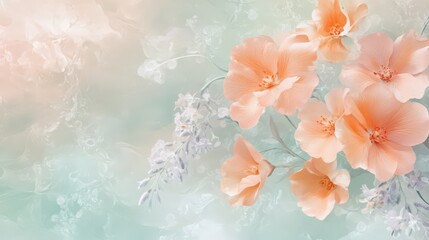 Dreamy pastel floral composition with soft watercolor textures and flower accents