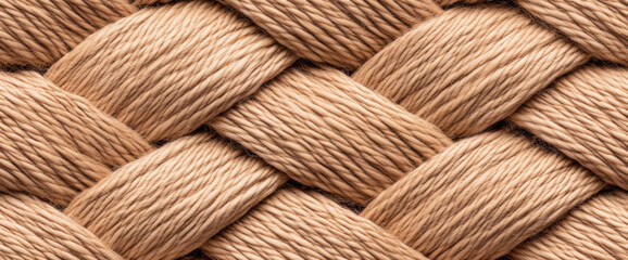 Braided texture of natural fibers in warm beige color, showcasing intricate patterns and depth. close up highlights craftsmanship and detail of weaving process