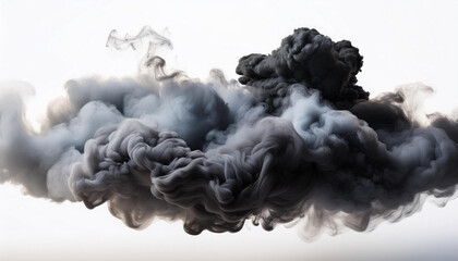 Abstract black and gray thick smoke like a cloudy on white background