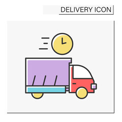 Restaurant delivery color icon. Fast, express food truck. Fresh food from restaurant, cafe. Delivery service concept. Isolated vector illustration