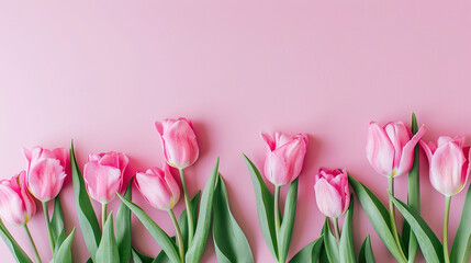 Fototapeta premium pink tulips on a green background