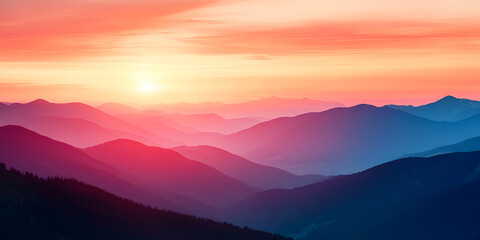 Fototapeta premium AI Generated photo of expansive rolling hills under pink and gold sunset wallpaper