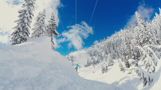 Snowboarder Flipping Upside Down on a Sunny Day