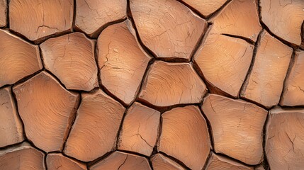 Rustic Terracotta Stone Wall Texture Background with Irregular Shapes and Uneven Surface, Ideal for Design and Architectural Proje