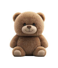 Obraz premium Adorable Brown Plush Teddy Bear with Smiling Face and Soft Fuzzy Texture, Classic Stuffed Animal Toy Photography Isolated on Transparent and White Background