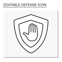  Shield line icon. Dangerous sign. Stop. Defense concept. Isolated vector illustration. Editable stroke