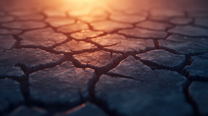 Obraz premium Desolate cracked earth with subdued palette, showcasing harshness of drought and arid conditions. intricate patterns evoke sense of isolation and environmental change