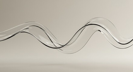 Transparent glossy glass ribbon. Curved wave in motion.
