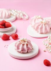 berry marshmallows on a pink background