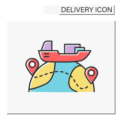 Ship color icon. Vessel of considerable size for deep-water navigation. Global delivery. Delivery concept. Isolated vector illustration. Editable stroke