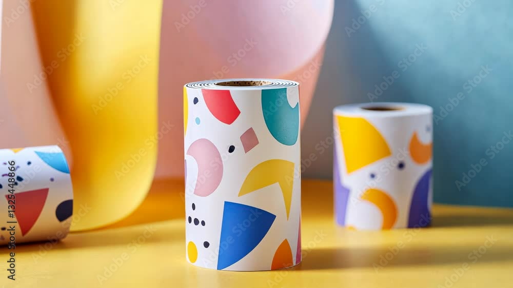 Poster colorful decorative roll exploring modern abstract patterns on vibrant background