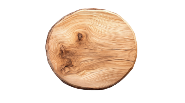 Round Wooden Log with Natural Grain Patterns and Texture Isolated on White Background