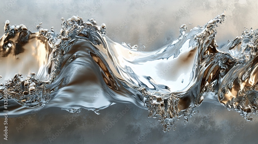 Poster silver liquid fluid rippling across the entire surface creating dynamics