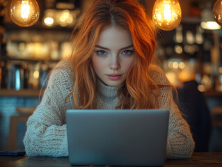 Young Woman Working at a Cozy Caf&eacute;