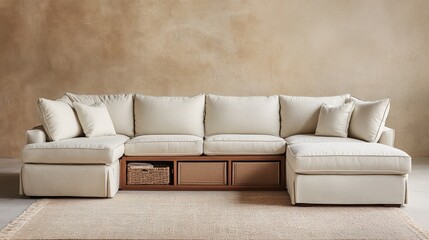Smart modular sofa with hidden storage and additional seats.