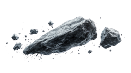 Natural rock and stone fragments on transparent background, cut out. Raw mineral pieces with detailed textures for digital compositing. Perfect for geology, design, and 3D rendering projects