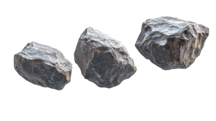 Natural rock and stone fragments on transparent background, cut out. Raw mineral pieces with detailed textures for digital compositing. Perfect for geology, design, and 3D rendering projects