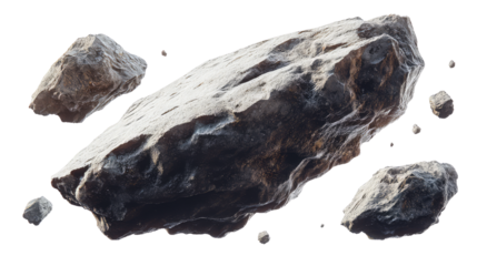 Natural rock and stone fragments on transparent background, cut out. Raw mineral pieces with detailed textures for digital compositing. Perfect for geology, design, and 3D rendering projects