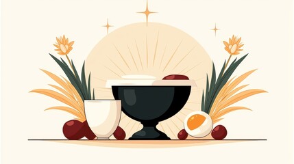 Savoring culinary delights black bowl with eggs fruits and flowers in a minimalist setup