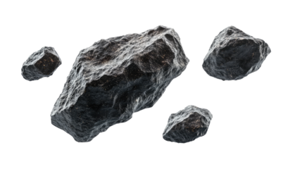 Natural rock and stone fragments on transparent background, cut out. Raw mineral pieces with detailed textures for digital compositing. Perfect for geology, design, and 3D rendering projects