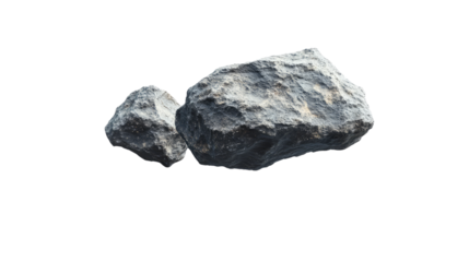 Natural rock and stone fragments on transparent background, cut out. Raw mineral pieces with detailed textures for digital compositing. Perfect for geology, design, and 3D rendering projects