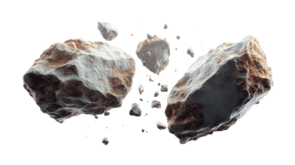 Natural rock and stone fragments on transparent background, cut out. Raw mineral pieces with detailed textures for digital compositing. Perfect for geology, design, and 3D rendering projects