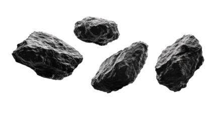 Natural rock and stone fragments on transparent background, cut out. Raw mineral pieces with detailed textures for digital compositing. Perfect for geology, design, and 3D rendering projects