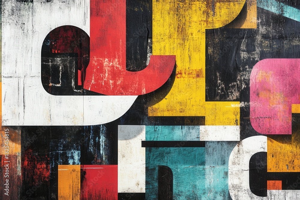Poster stylish urban background features bold oversized abstract typography with vibrant colors and modern 