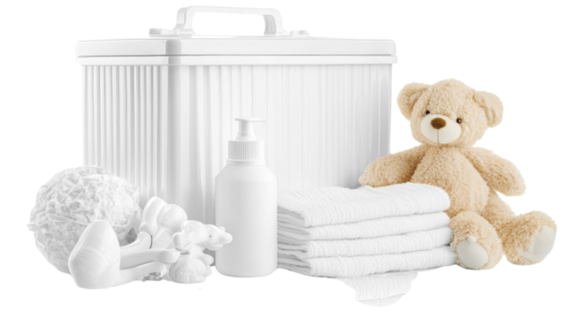 Cozy Bathroom Essentials for Relaxation and Self-Care with Soft Towels and Toy Bear