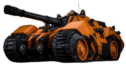 Futuristic Heavy Tank with Unique Design in Orange Color Appearances on Display