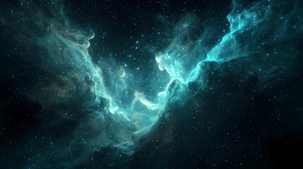 Ethereal Emerald Nebula Amidst Starry Galaxy Cosmic Scene
