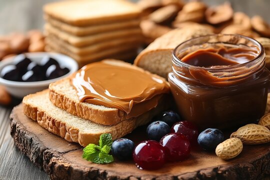 National Peanut Butter and Jelly Day celebration with delicious PB&J sandwich in a creative design - Powered by Adobe