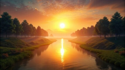 sunset over the river