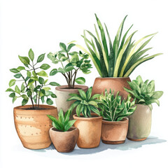 Obraz premium Illustration painted plants in boho style bringing refreshing vibe