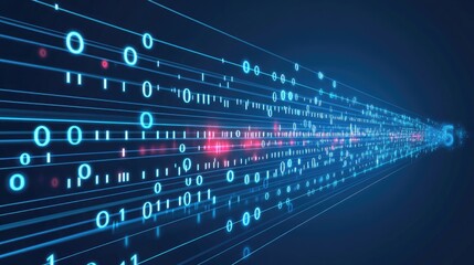 Fototapeta premium A digital tunnel made of glowing binary code in deep blue tones.