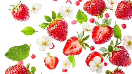 Fresh sweet strawberry berries with flower