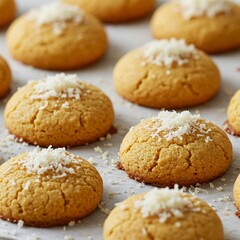 canary cookies on the white background. Kenari cake is a traditional Indonesian cookie made with butter, sugar, eggs, and kenari nuts (also known as canarium nuts). It has a rich, nutty flavor 