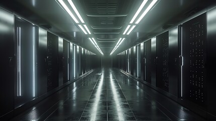 Exploring a Modern Server Room with Data Storage and Processing