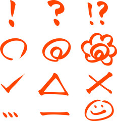 ラフな筆書きマルバツ＆感嘆符イラスト