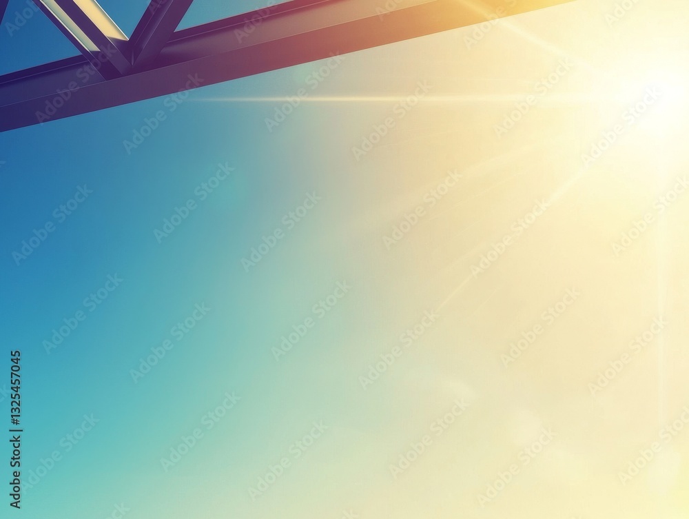 Poster a bright, sunny sky with vibrant hues and a modern architectural element in the foreground, creating