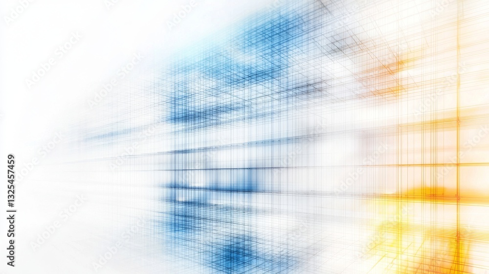 Poster abstract image with blurred lines and gradients in blue and orange, suggesting movement and dynamism