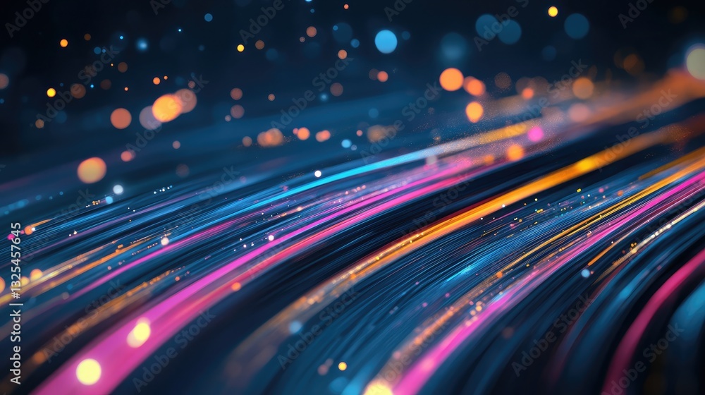 Poster a high-speed data stream visualization with flowing neon streaks.