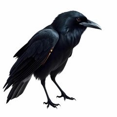 Fototapeta premium a beautiful black raven standing isolated on the white background