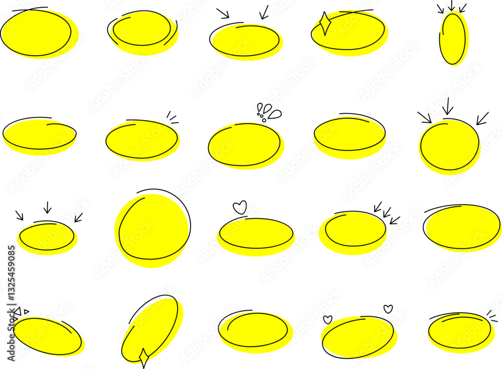 Canvas Prints yellow set of hand drawn highlight elements featuring highlighter strokes