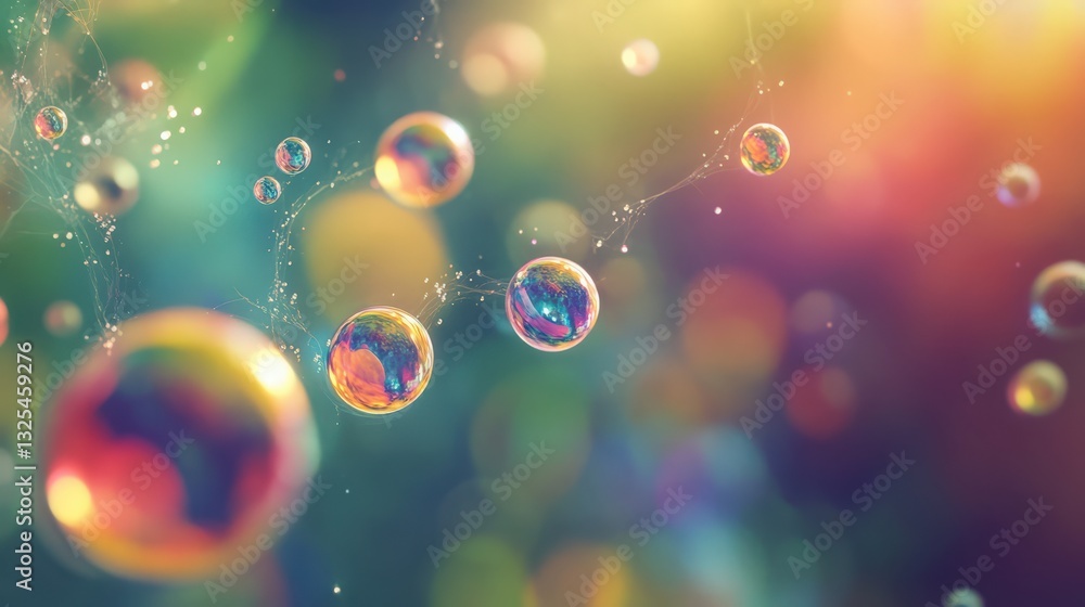 Poster surreal abstract dreamscape featuring floating luminous spheres and sparkles