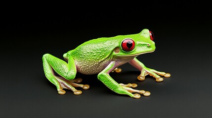 Obraz premium A vibrant green frog with striking red eyes sits still